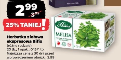 Herbatka ziołowa ekspresowa Bifix różne rodzaje promocja w Netto
