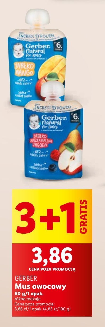 Deserek jabłko gruszka malina i jagoda Gerber natural for baby promocja