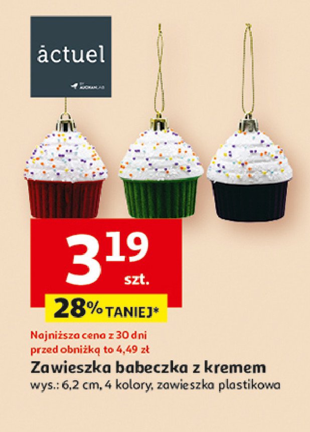 Zawieszka babeczka z kremem 6.2 cm Actuel promocja w Auchan