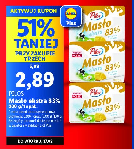 Masło ekstra 83 % Pilos promocja