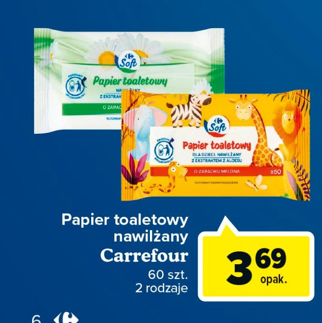 Papier toaletowy nawilżany rumianek Carrefour promocje