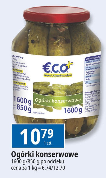 Ogórki konserwowe Eco+ promocja w Leclerc