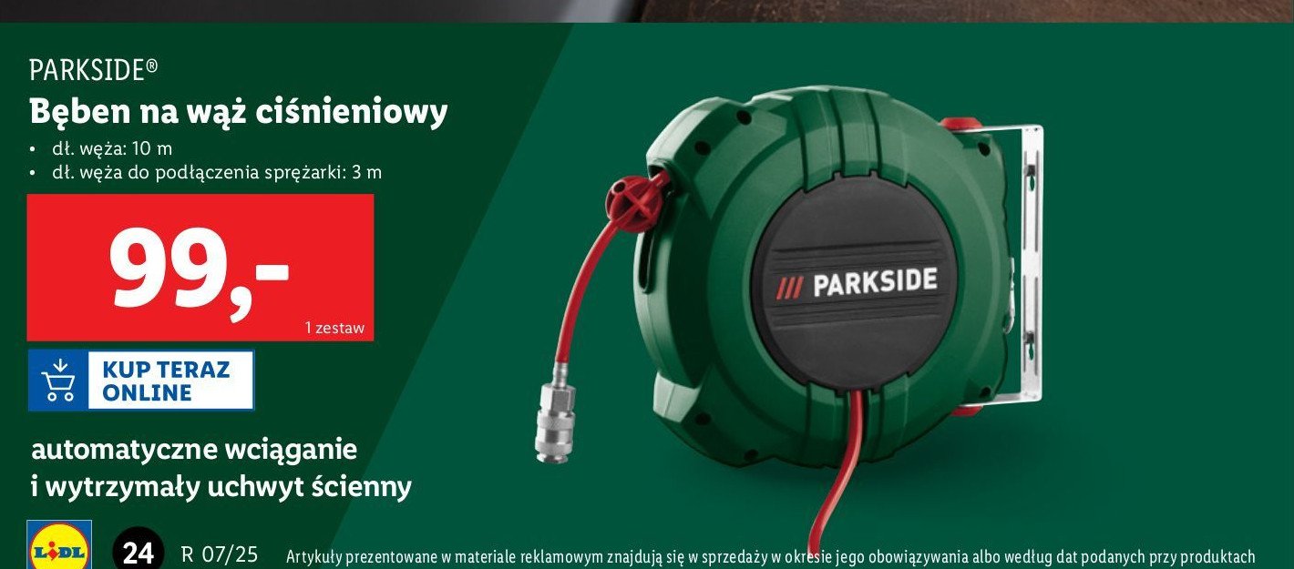 Bęben na wąż cisnieniowy 10 m Parkside promocja w Lidl