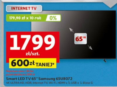 Smart LED TV 65" Samsung 65U8072 promocja w Auchan