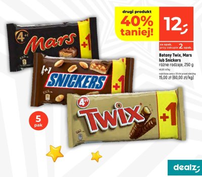 Batony Twix, Mars lub Snickers różne rodzaje 250g promocja w Dealz