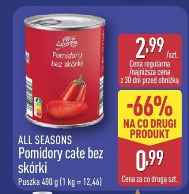 Pomidory całe bez skórki promocja w Aldi