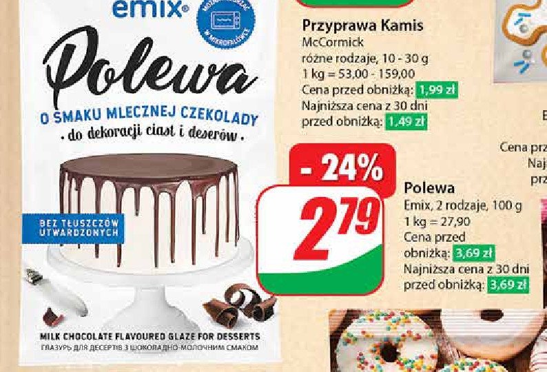 Polewa o smaku mlecznej czekolady Emix promocja