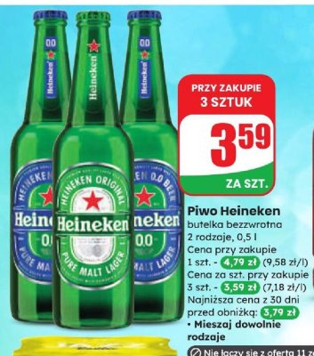 Piwo Heineken bezalkoholowe  promocja w Dino