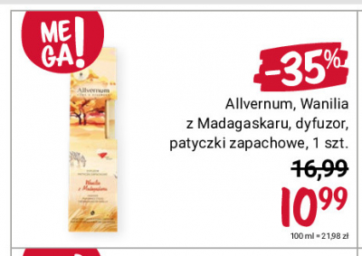 Patyczki zapachowe wanilia z madagaskaru Allvernum home & essences promocja