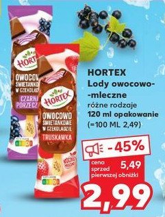 Lody owocowo-śmietankowe czarna porzeczka w czekoladzie mlecznej Hortex promocja