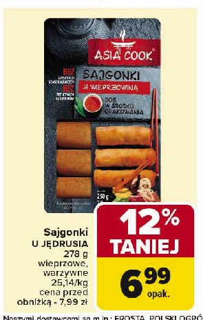 Sajgonki z wieprzowiną + sos Asia cook promocja w Carrefour Market