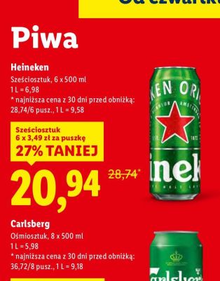Piwo Heineken 6x500 ml promocja w Lidl