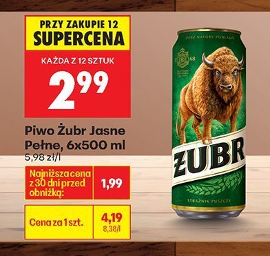 Piwo Żubr Jasne Pełne, 6x500 ml promocja w Biedronka