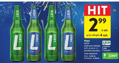 Piwo LECH wybrane rodzaje butelka zwrotna promocja w Intermarche