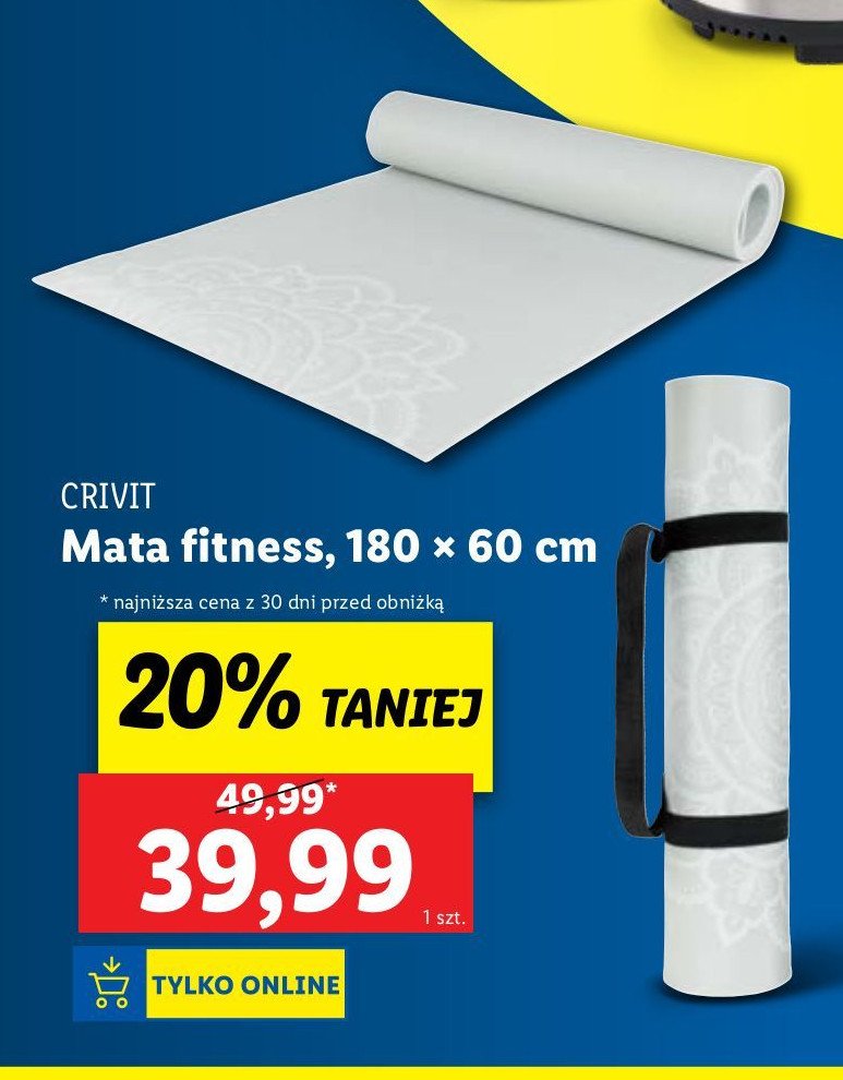 Mata fitness 180 x 60 cm z paskiem Crivit promocja w Lidl