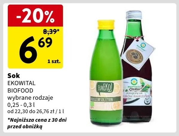 Sok z buraka kwaszonego Bio food promocja w Intermarche