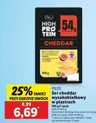 Ser cheddar plastry PILOS HIGH PROTEIN promocja