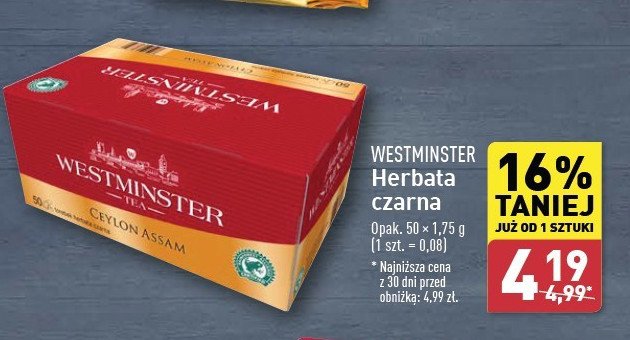 Herbata Westminster ceylon assam promocja w Aldi