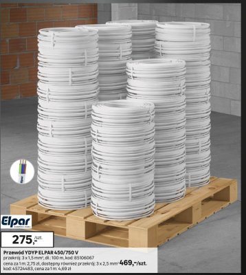 Przewód YDYP ELPAR 450/750 V przekrój: 3 x 1,5 mm², dł. 100 m promocja w Leroy Merlin