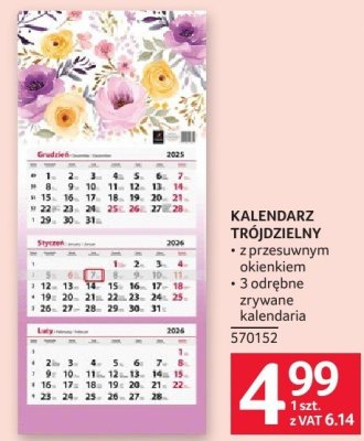 Kalendarz trójdzielny promocja w Selgros