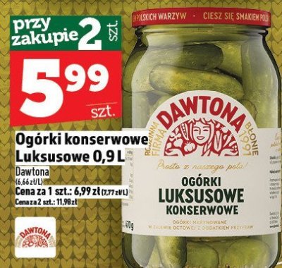 Ogórki konserwowe Luksusowe Dawtona 0,9 l promocja w TOPAZ