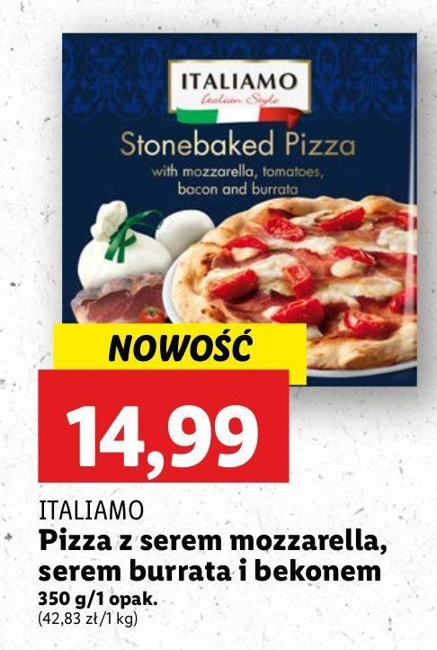 Pizza z serem mozzarella, serem burrata i bekonem Italiamo promocja