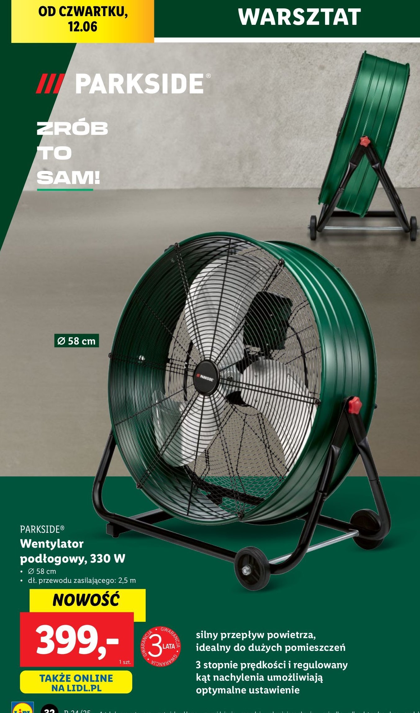 Wentylator podłogowy 330 w Parkside promocja