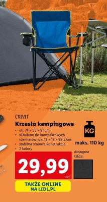 Krzes艂o turystyczne 74 x 91 x 53 cm Crivit promocja