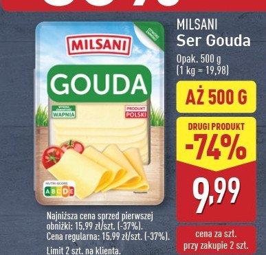 Ser gouda plastry Milsani promocja w Aldi