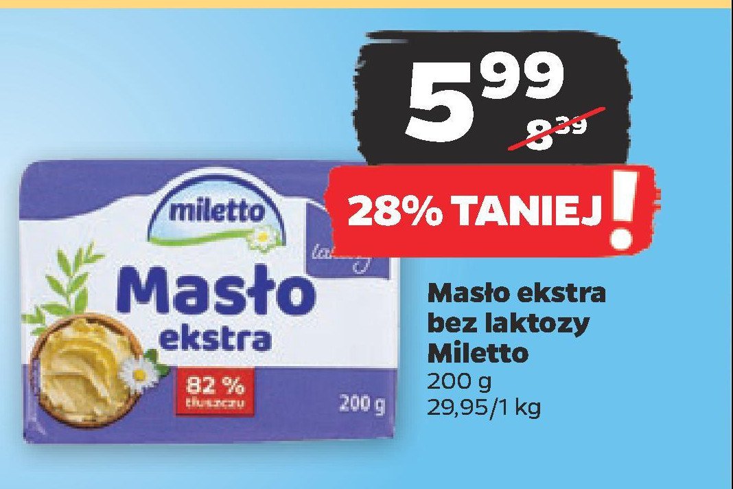 Masło ekstra bez laktozy Miletto promocja