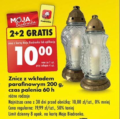 Znicz szklany z wkładem parafinowym 60 h promocja