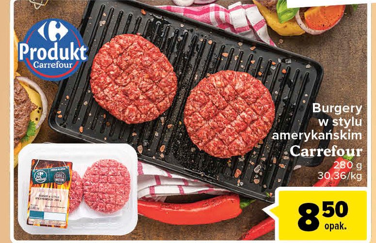 Burgery wołowe amerykańskie Carrefour targ świeżości promocje