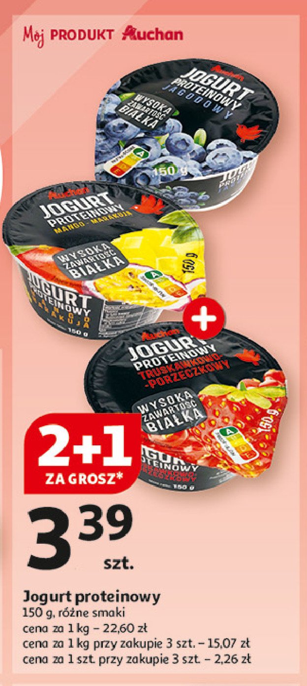 Jogurt truskawka + czerwona porzeczka Auchan promocja