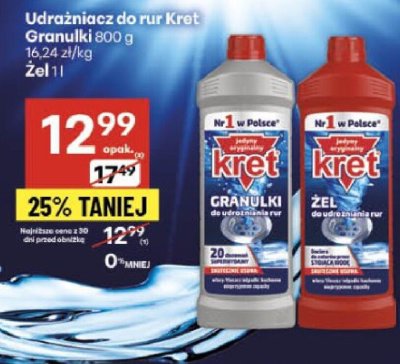 Udrażniacz do rur Kret Granulki promocja w Delikatesy Centrum