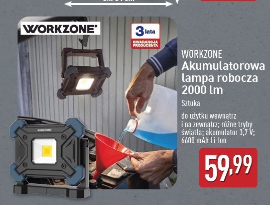 Lampa akumulatorowa 2000lm WORKZONE promocja w Aldi