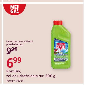 Żel do udrożniania rur do łazienki i kuchni Kret bio promocja w Rossmann