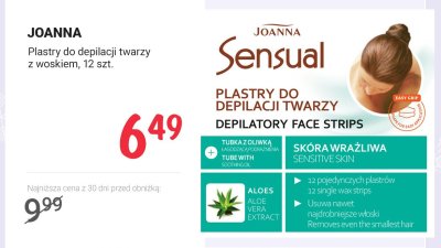 Plastry do depilacji twarzy JOANNA Sensual z woskiem, 12 szt. promocja w Rossmann