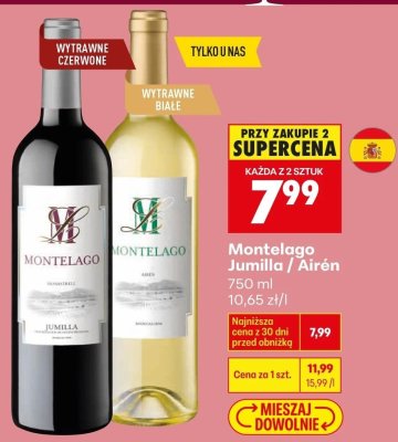 Wino Montelago Airén białe wytrawne promocja w Biedronka