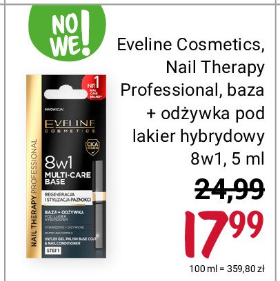 Baza + odżywka pod lakier hybdrydowy 8w1 Eveline nail therapy professional promocja