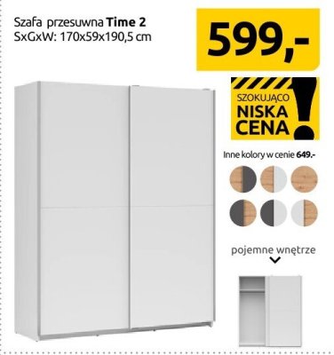 Szafa przesuwna Time 2, 170x59x190,5 cm promocja w Black Red White
