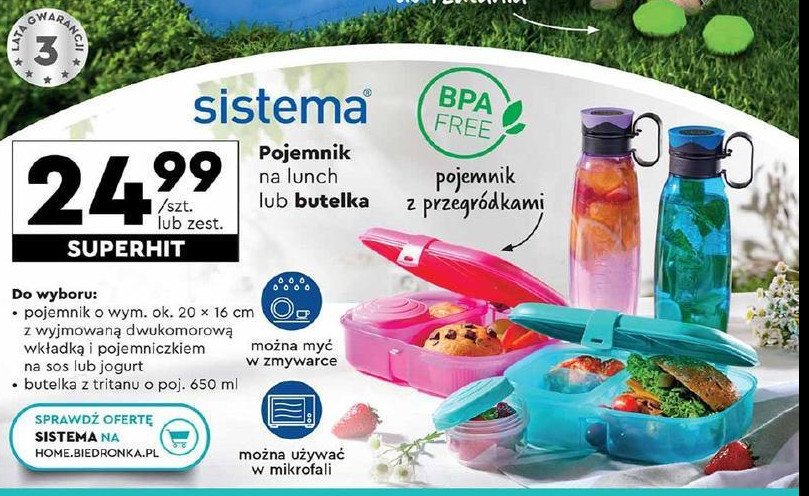 Pojemnik na lunch 20 x 16 cm + pojemnik na sos Sistema promocja