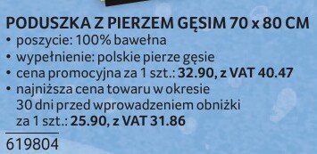 Poduszka z pierzem gęsim 70 x 80 cm promocja w Selgros