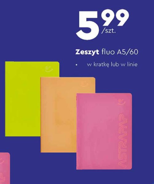 Zeszyt fluo a5/60k kratka Astra promocja