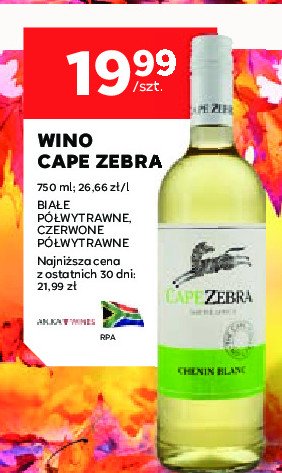 Wino CAPE ZEBRA CHENIN BLANC promocja