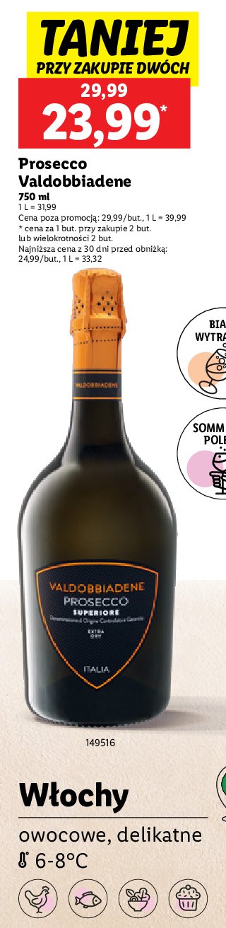 Wino Valdobbiadene prosecco superiore extra dry promocja w Lidl
