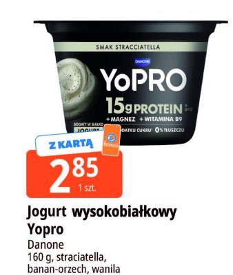 Jogurt wysokobiałkowy Yopro stracciatella, banan-orzech, wanila promocja w Leclerc