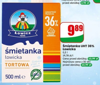 Śmietanka UHT 36% Łowicka tortowa promocja w Dino