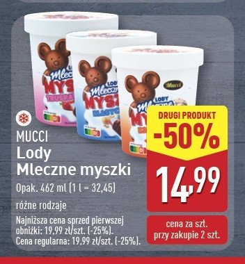 Lody mleczne myszki klasyczne Mucci promocja w Aldi