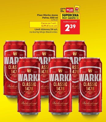 Piwo Warka Jasne Classic 1478 Pełne 500ml promocja w Biedronka