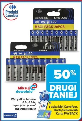 Baterie alkaliczne AAA, LR6-AA CARREFOUR Maxi Pack 20 szt. promocja w Carrefour
